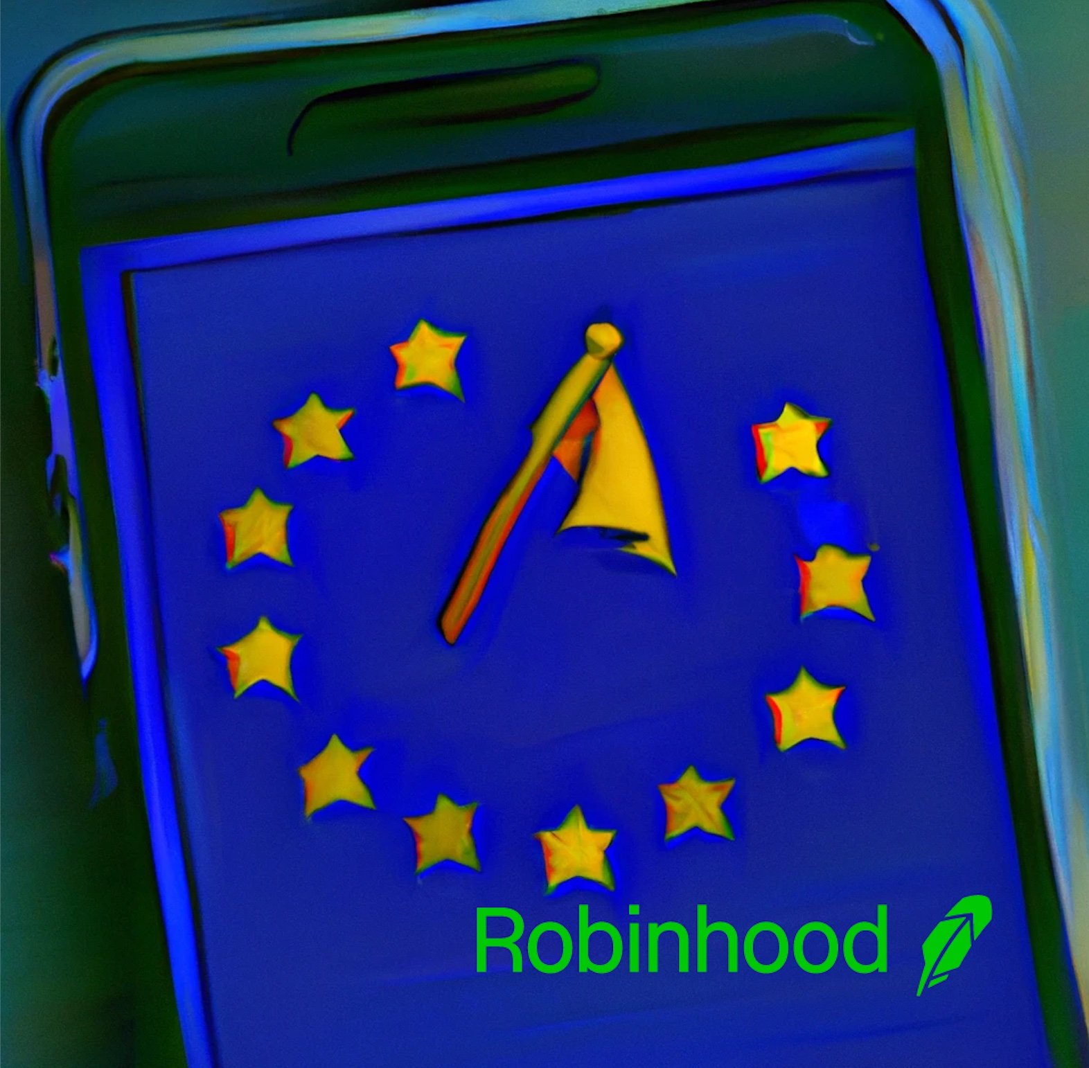 Robinhood on a smartphone with a European flag as the background