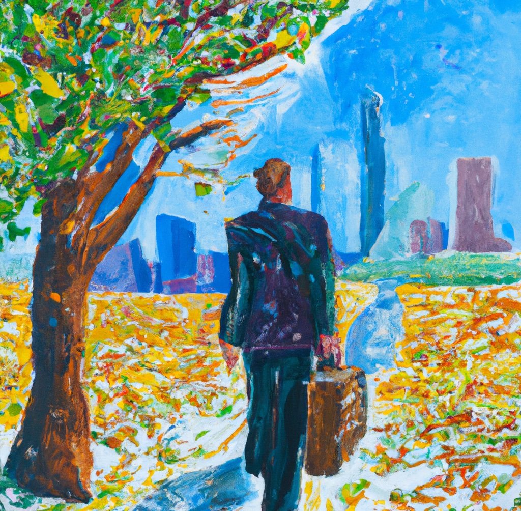 An oil painting of a hdege fund manager walking through all seasons (by Dall-E)