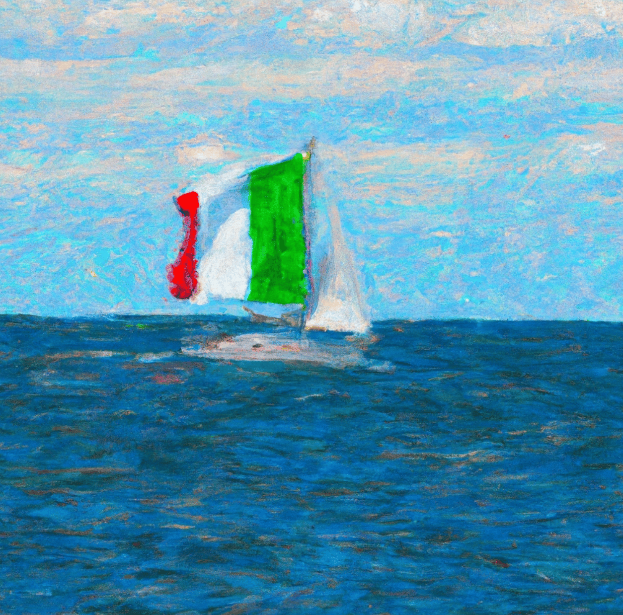 Boglehead sailing boat with the Italian flag as the sails