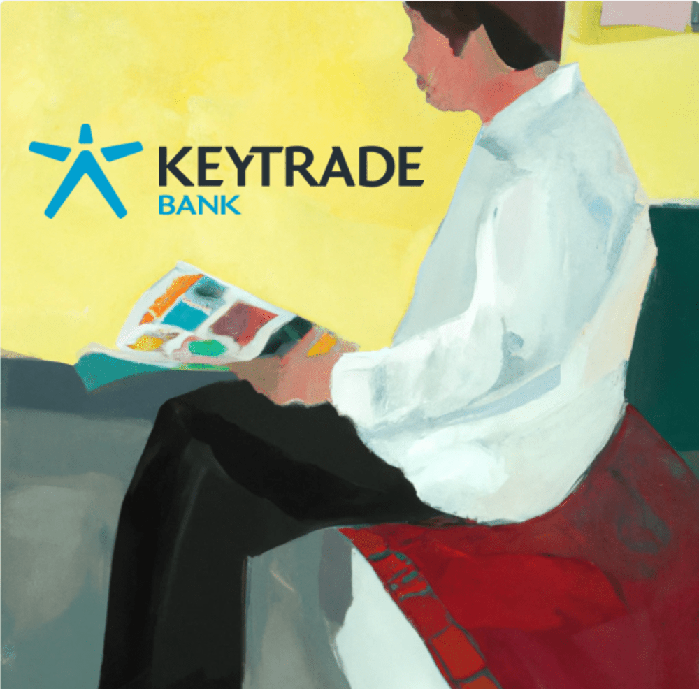 Person reading a magazine reviewing Keytrade Bank