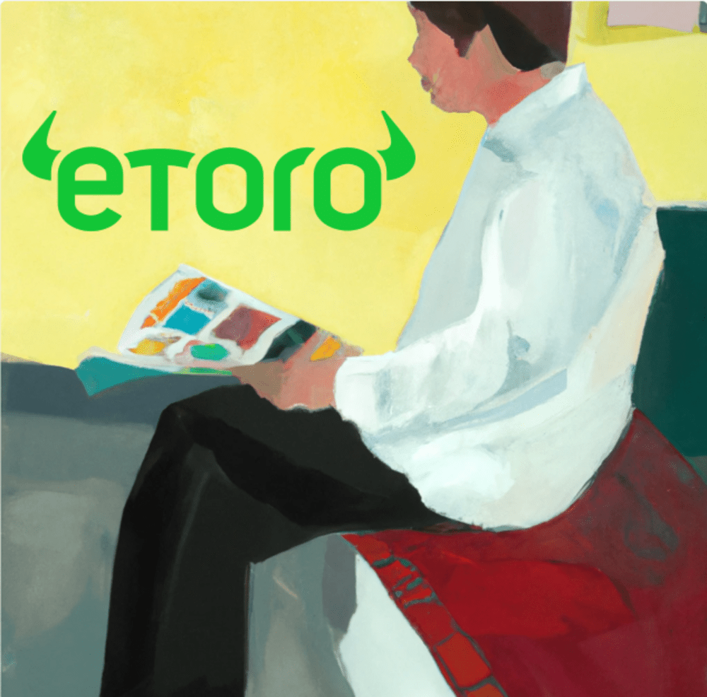 Person sitting down reviewing the eToro brokerage