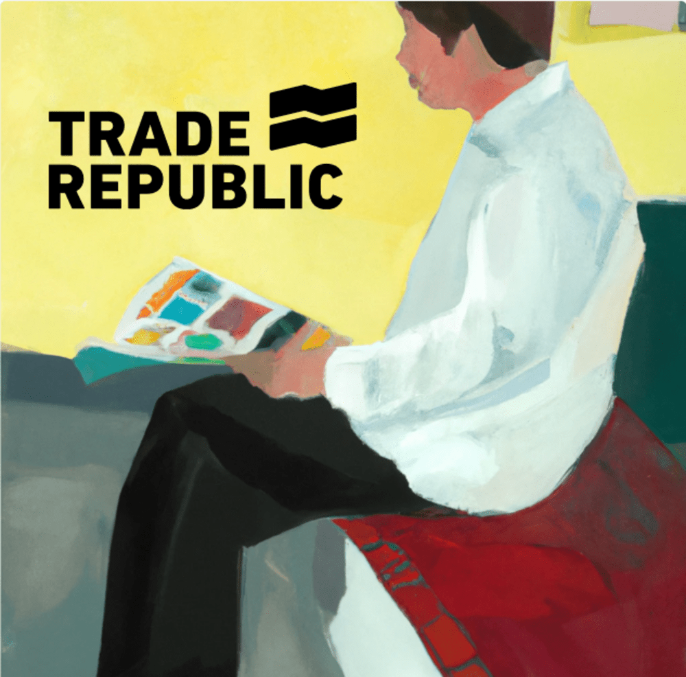 Person sitting down reviewing the broker Trade Republic
