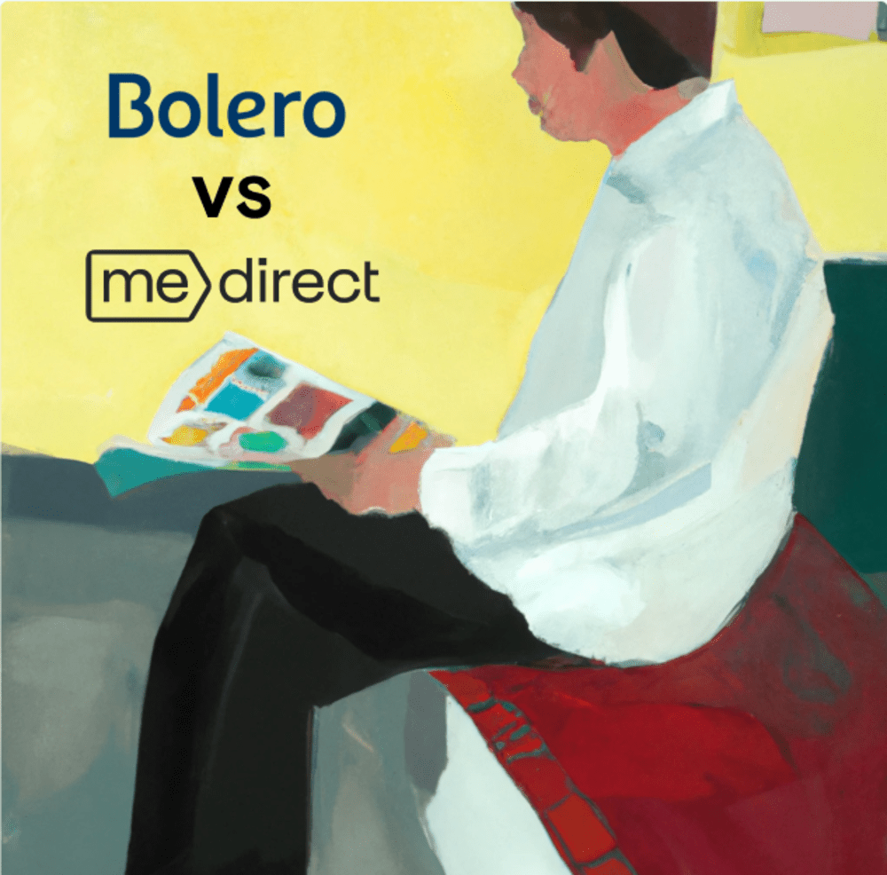Person sitting down and reviewing Bolero and MeDirect 