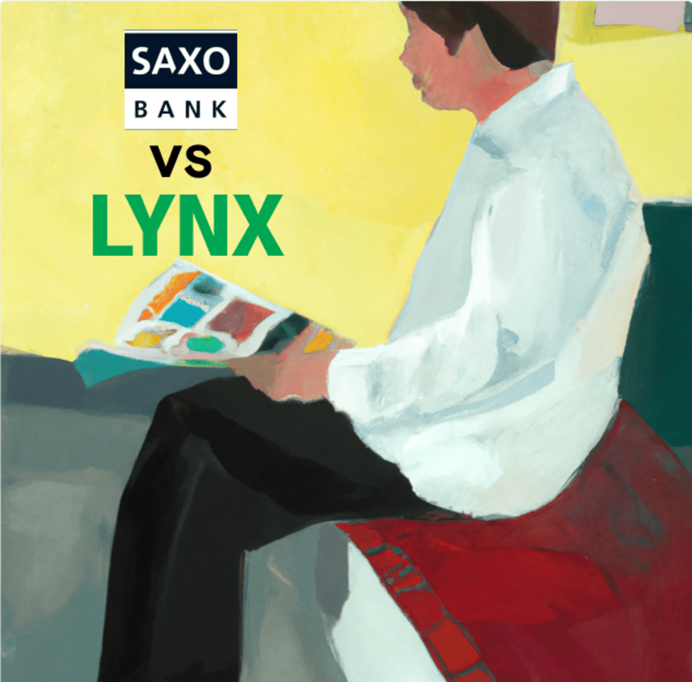 Person sitting down reviewing Saxo Bank and LYNX as brokerage options