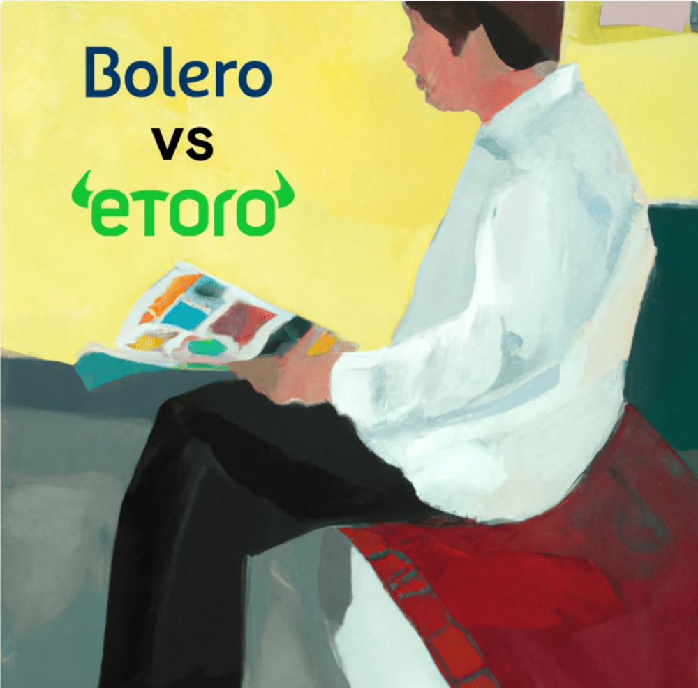 Person sitting down reviewing the two brokers Bolero and eToro