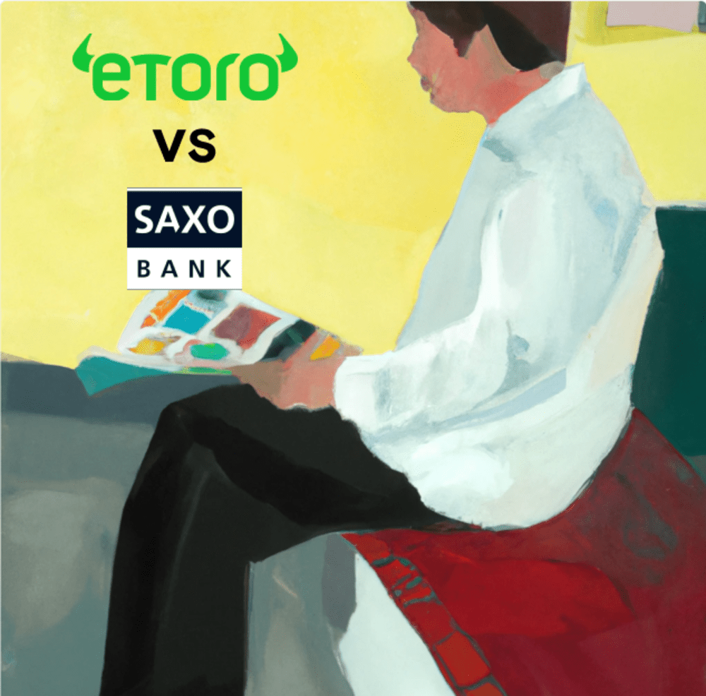 Person sitting down reviewing the two brokers eToro and Saxo Bank