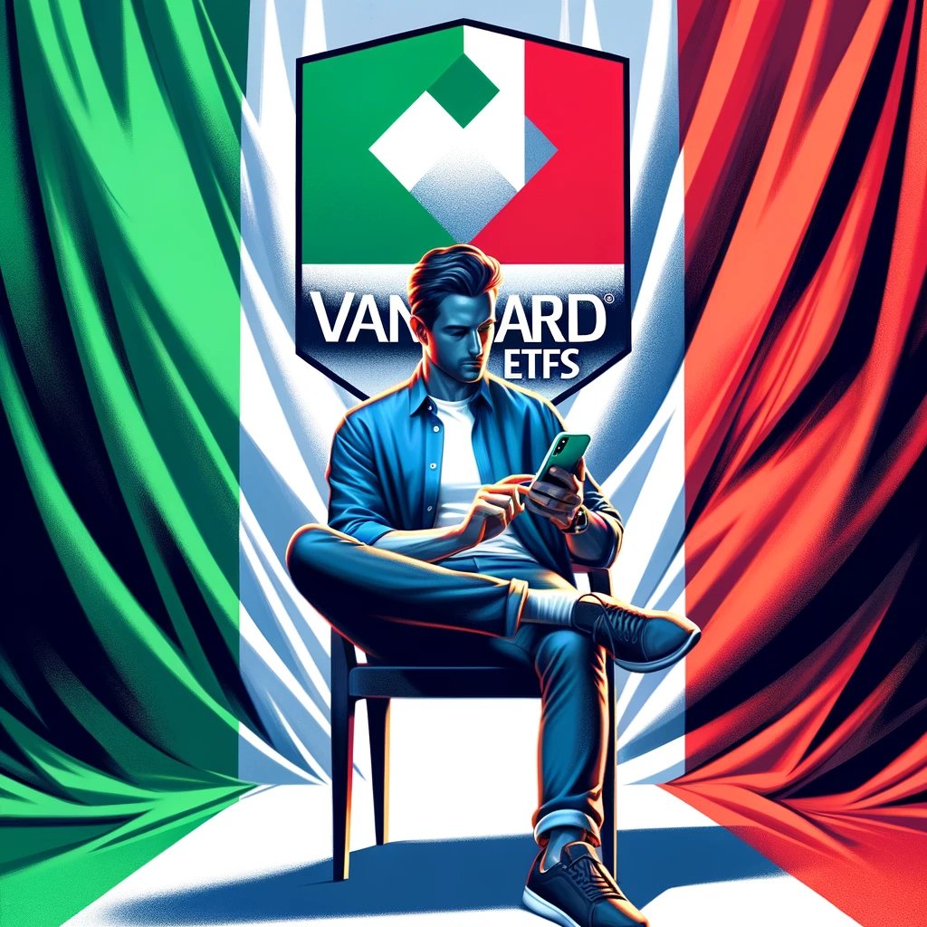 Person sitting down with the backdrop of an Italian flag looking to invest in Vanguard ETFs