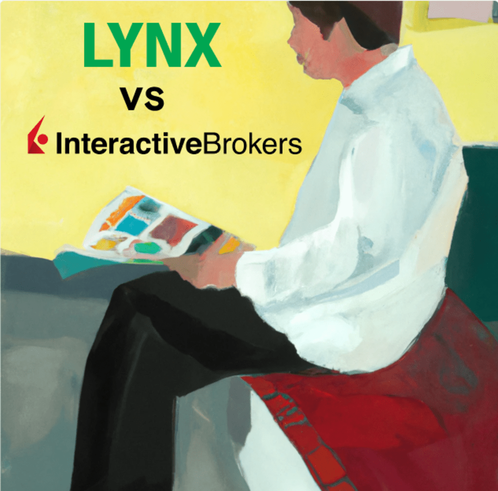 Person sitting down reviewing LYNX and Interactive Brokers