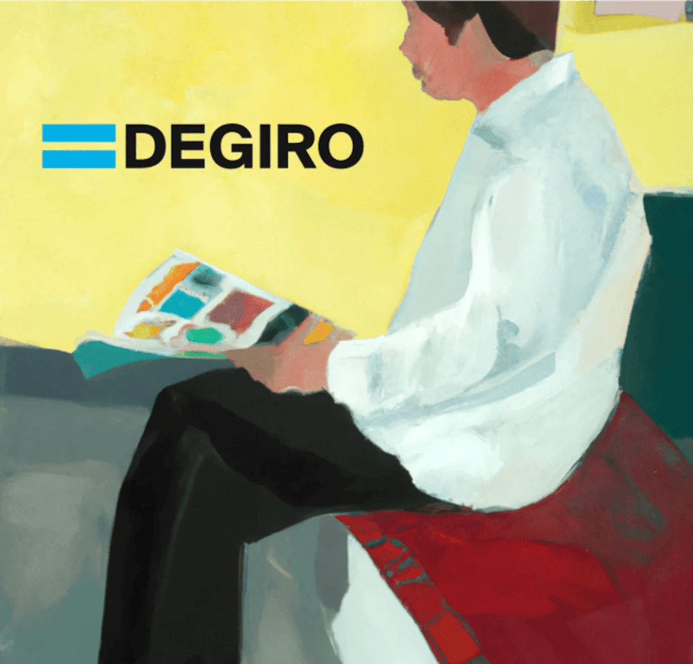 Person sitting and reading a review of DEGIRO