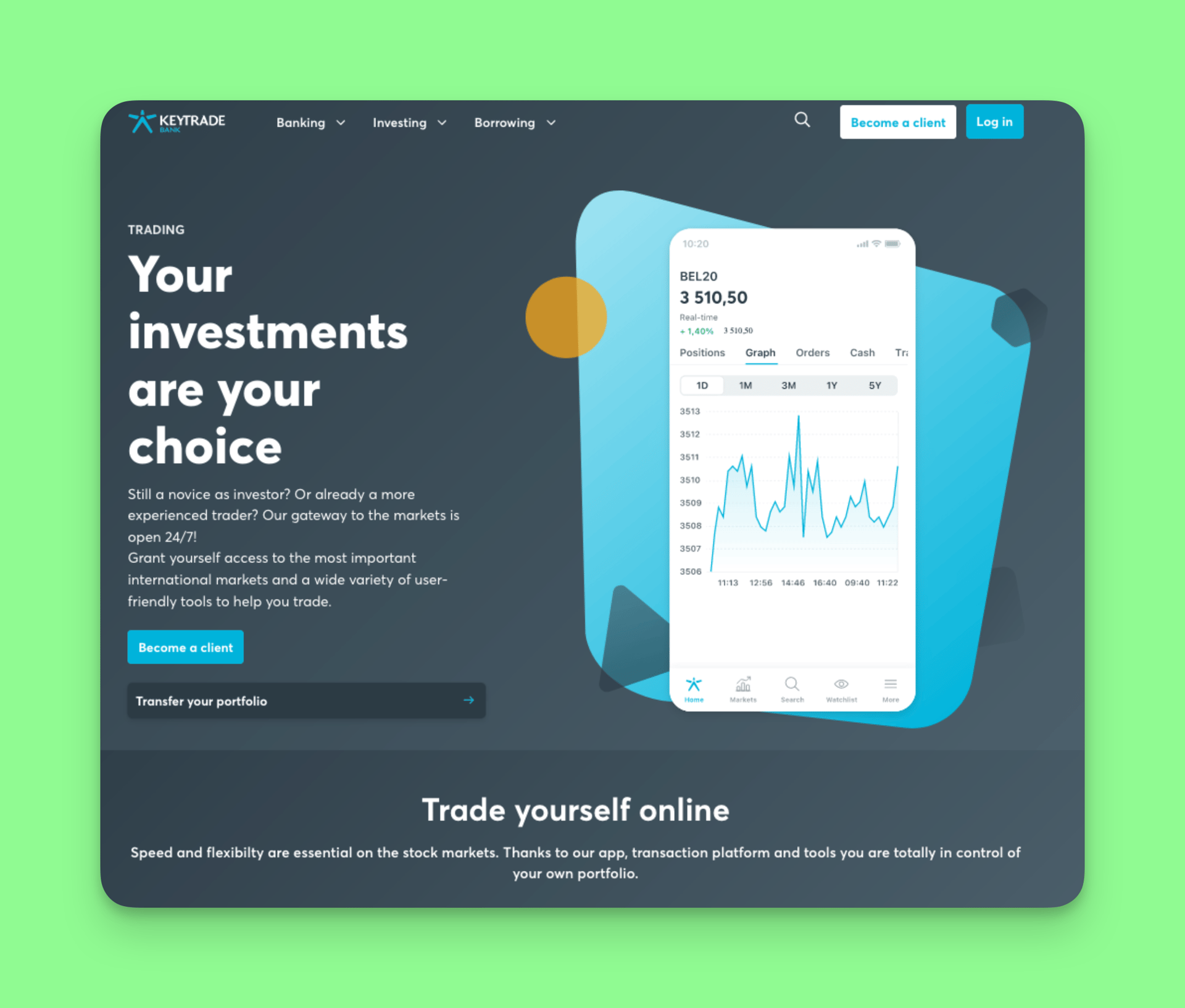 Website of Keytrade Bank for investing