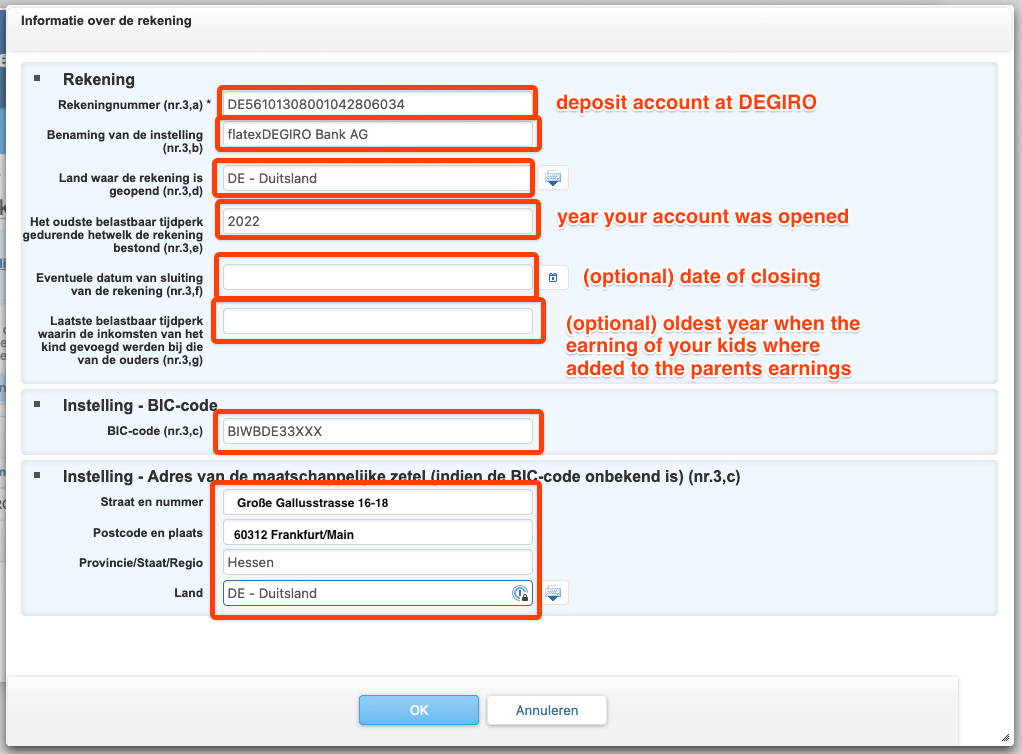 What to fill in when declaring your flatex account to the NBB