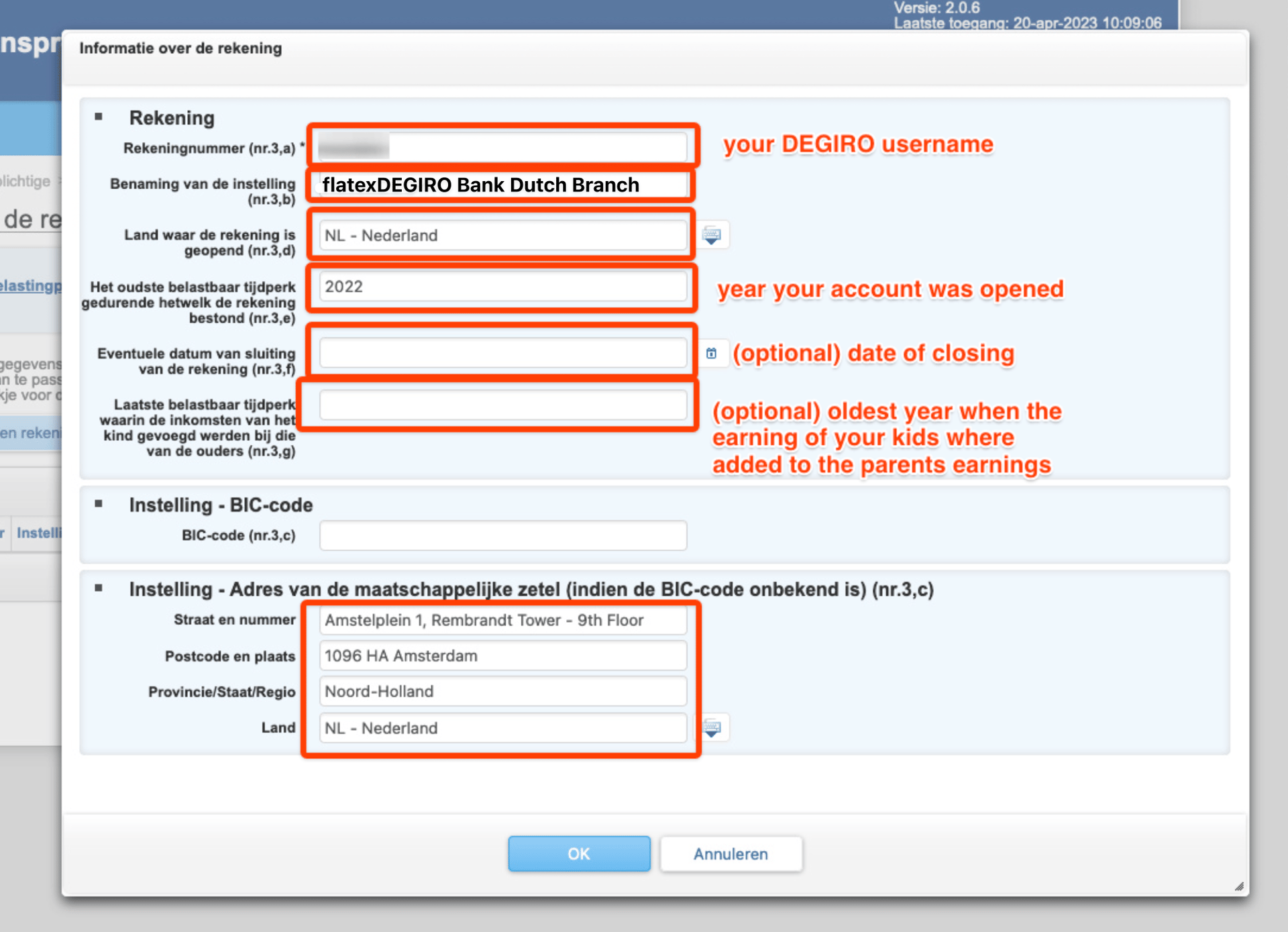 What to fill in when declaring your DEGIRO account to the NBB