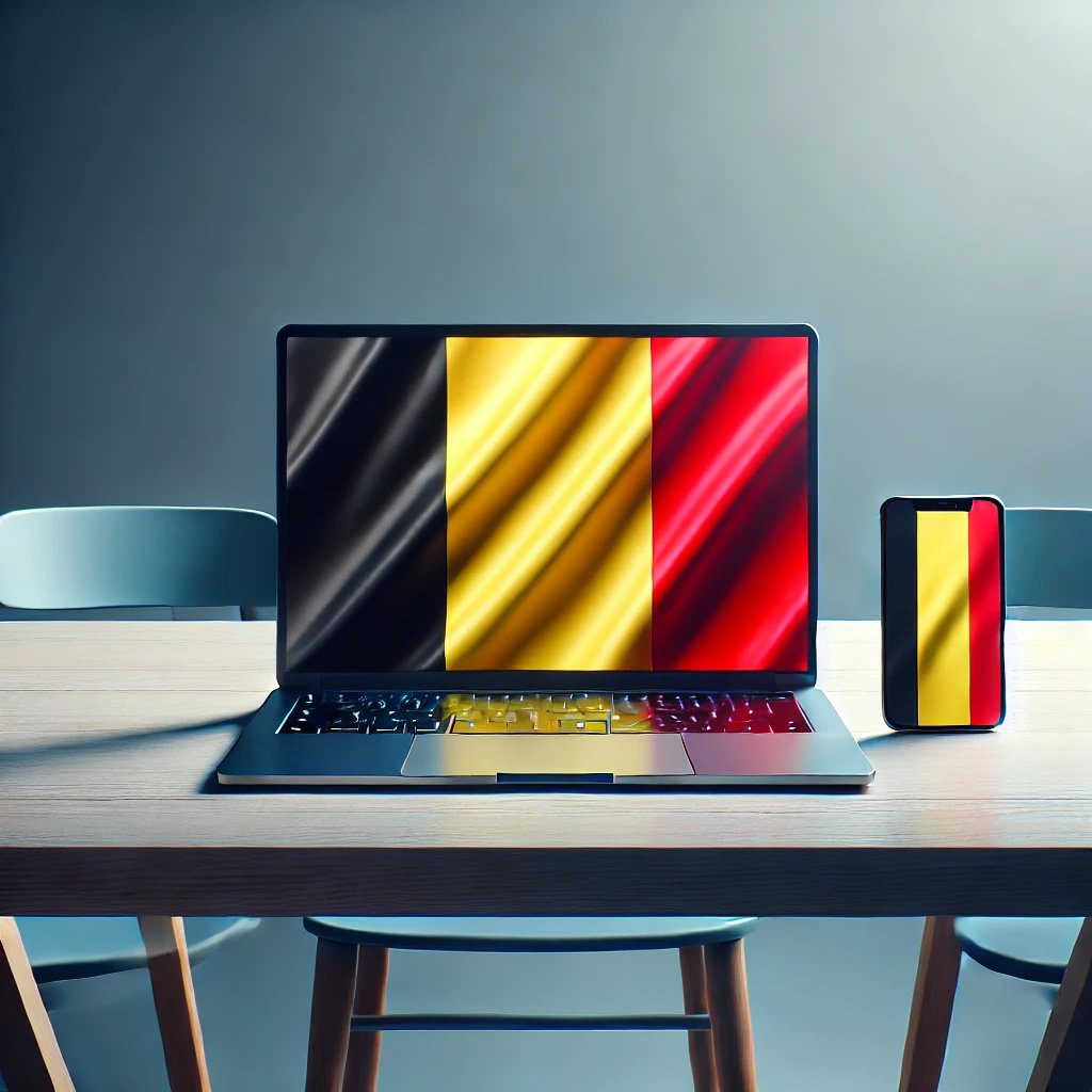 Ordinateur portable et smartphone avec un drapeau belge.