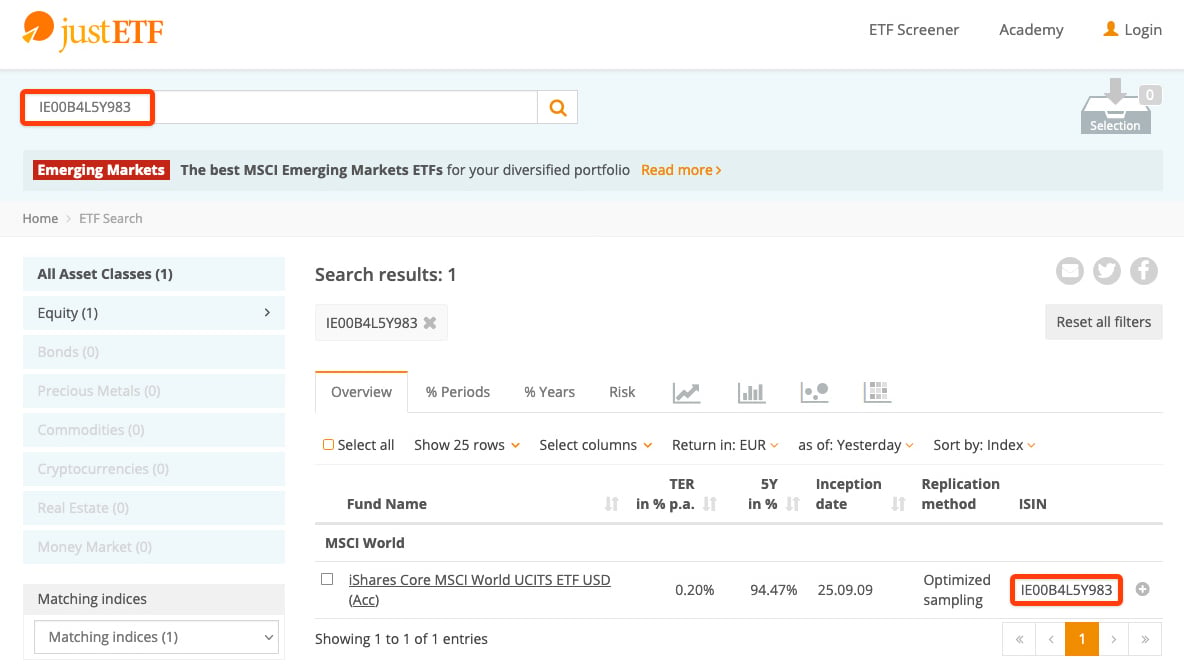 Vérifier si un ISIN est un ETF sur justETF.com
