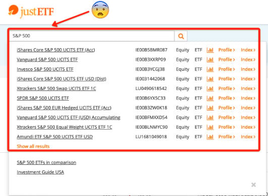Search results for "S&P 500" on justETF