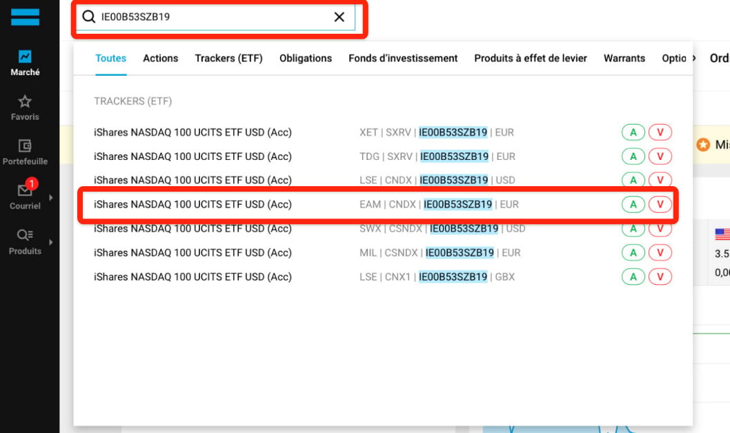 Achat d'une action ETF Nasdaq-100 sur DEGIRO