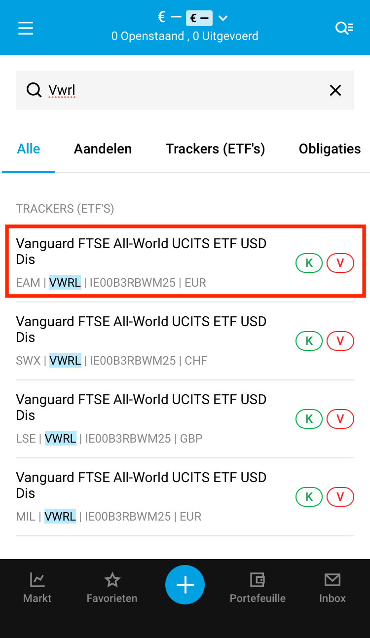 VWRL kopen op de app van DEGIRO