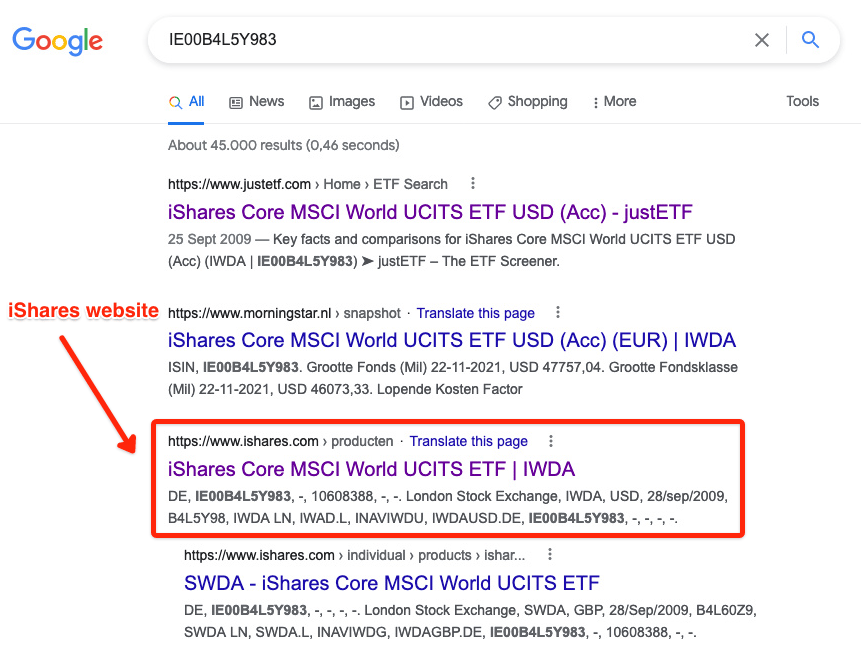 Trouver le site web du fournisseur d'un ETF
