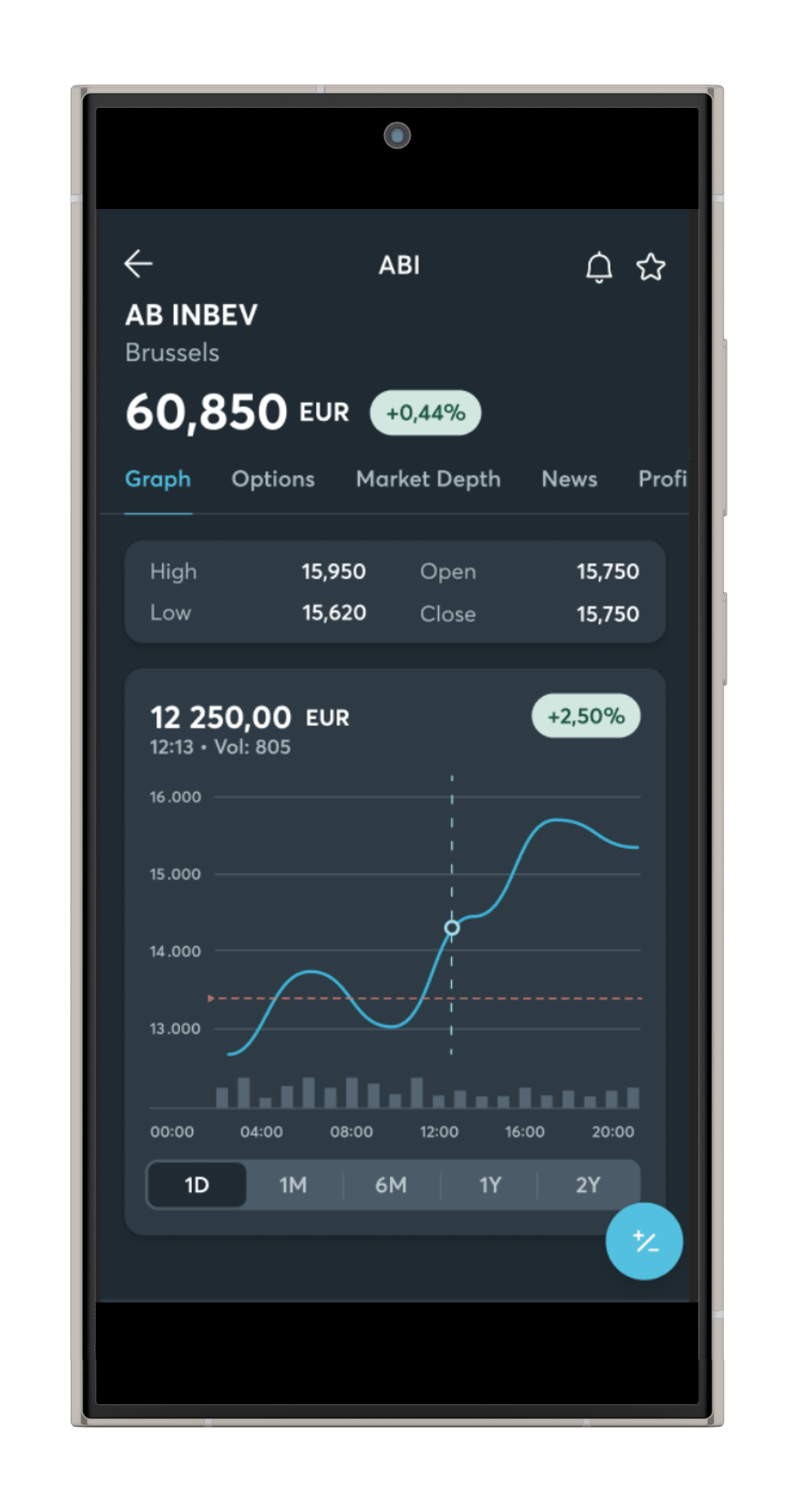 Screenshot of the Keytrade Bank broker app
